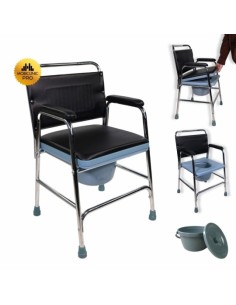 Silla con inodoro portátil para personas mayores color plata gris y negro