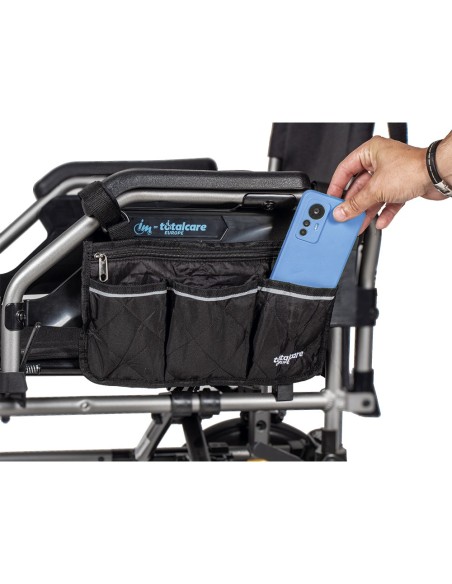 Bolsa lateral ajustable para sillas de ruedas manuales y eléctricas con velcro detalle bolsillo movil