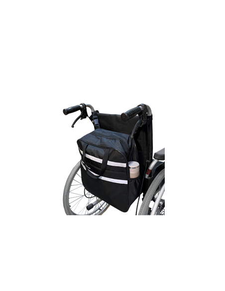Detalle de cremallera y bolsillos laterales de la bolsa impermeable para silla de ruedas